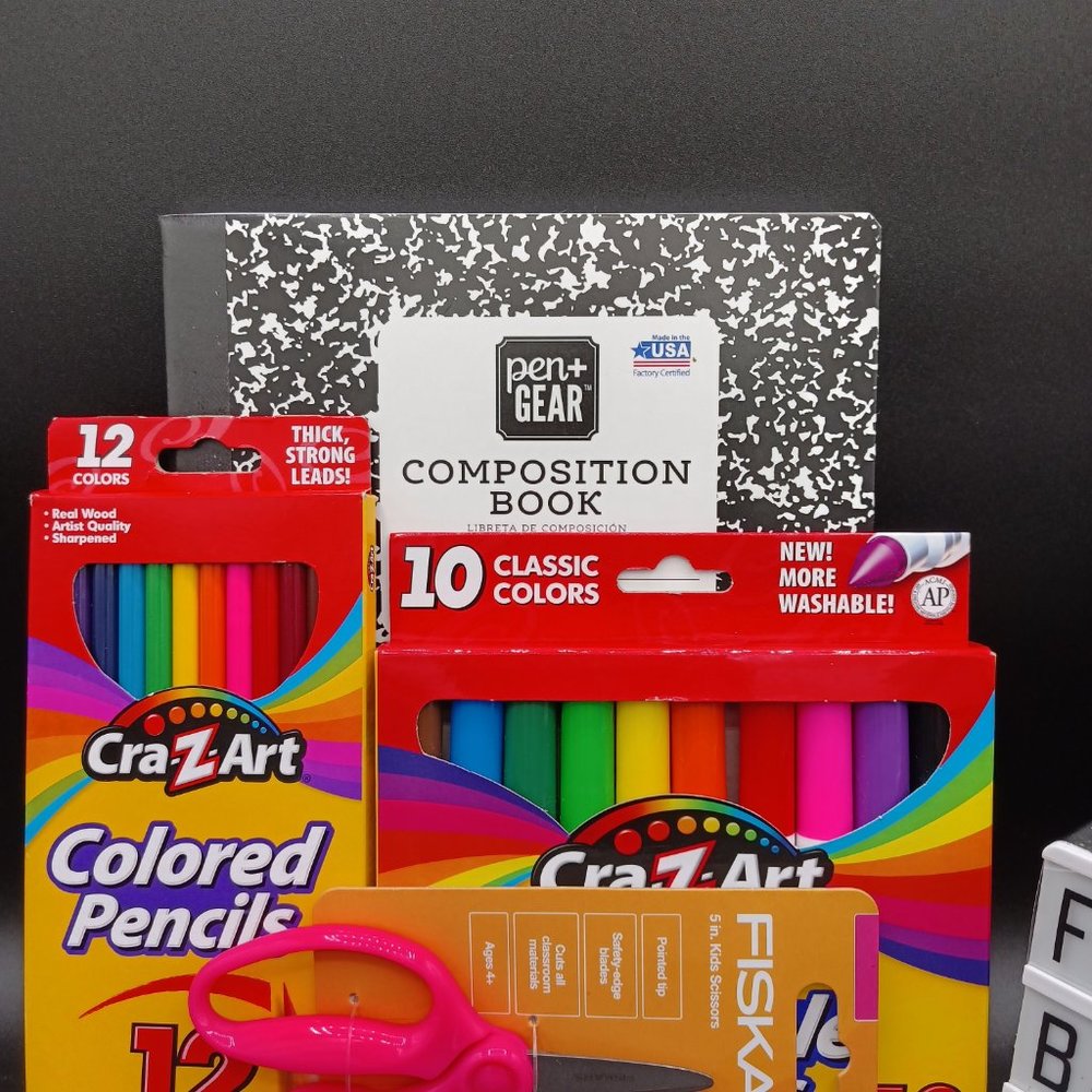 Lot of 2 or 4 Back To School Supplies- Composition, Markers, Scissors, Col Pncls